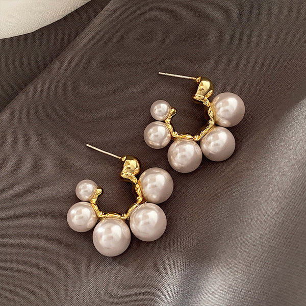 Custom High Quality Wedding Party Trendy Design Womens Bohemian Vintage Pearl Huggie Earrings