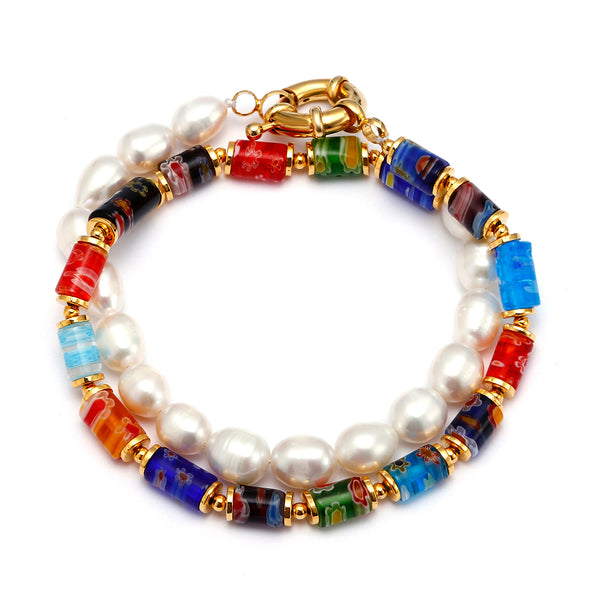 Factory Direct Gold Plated Buckles Bracelet Ladies Colorful Rainbow Plastic Beads Connection Pearl Chain Bracelet