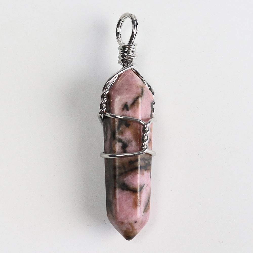 Reiki Fashion Jewelry Healing Natural Stone Crystal Winding Pendulum Hexagonal Column Pendant