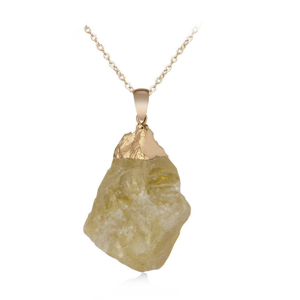 Irregular Shape Gold Plated Healing Rose Quartz Crystal Amethyst Semi Precious Raw Stone Pendants for Jewelry Making