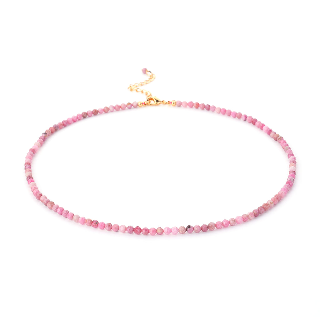 Mini Natural Stone Minimalist Jewelry Pink Quartz Crystal Tourmaline Lapis 3mm Faceted Gemstones Round Beads Choker Necklace