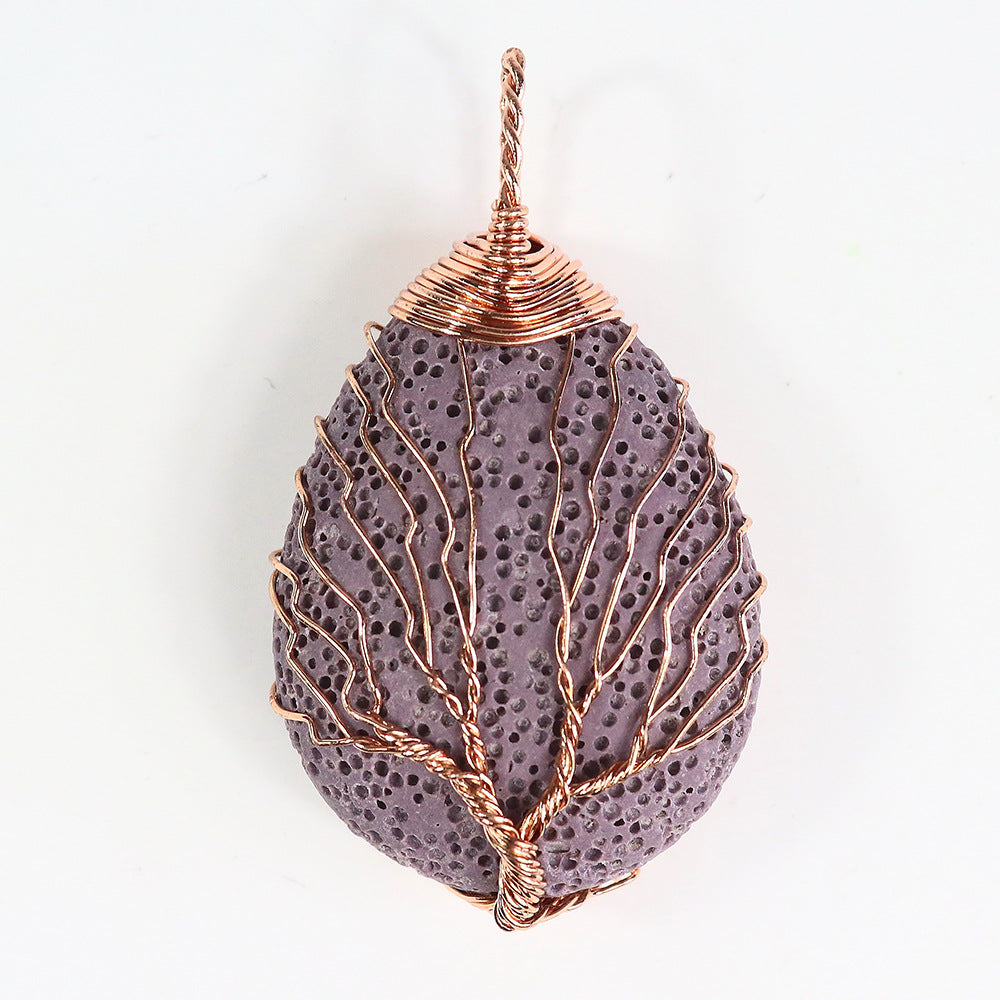 Essential Oil Diffuser Copper Wire Wrapped Natural Stone Amethyst Tree Of Life Lava Stone Pendant