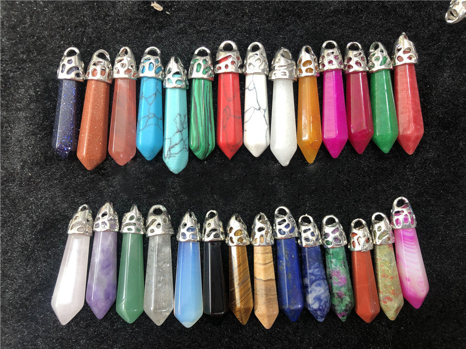 Trendy Statement Quartz Turquoise Amethyst Natural Crystal Stone Charms Hexagonal Column Crystal Pendant for Women Men Jewelry