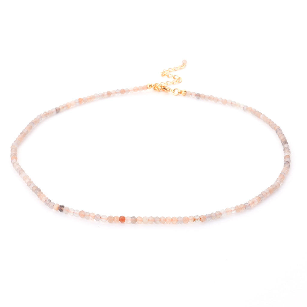 Wholesale Trendy Natural Stone Jewelry Garnet Moonstone 3mm Faceted Rondell Gemstone Beads Choker Necklace