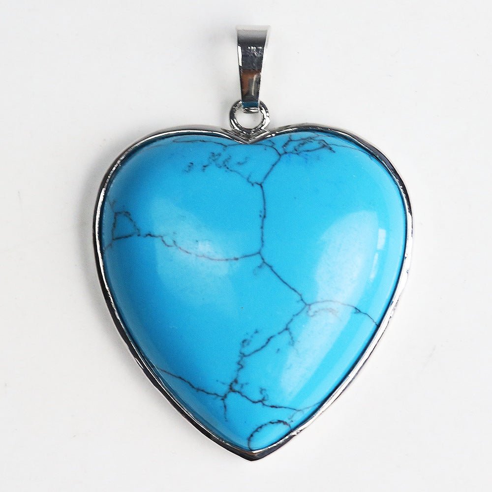 32MM Charms Healing Quartz Crystal Turquoise Gemstone Natural Stone Heart Pendant for DIY Necklace Making