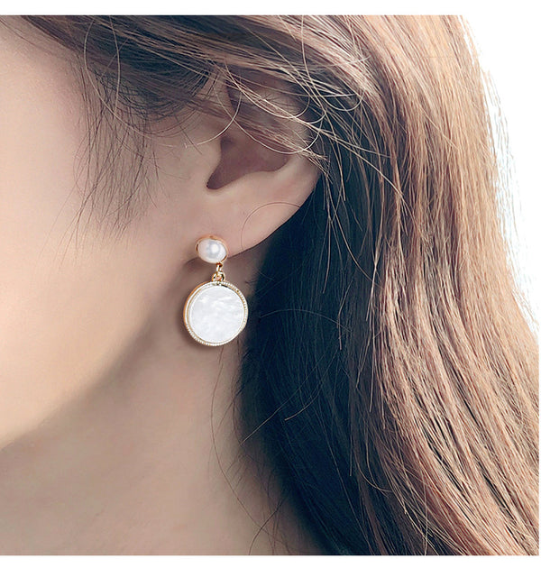 Trendy Cute 925 Sterling Silver Pin Gold Plated Round Pearl Stud Drop Earrings For Women