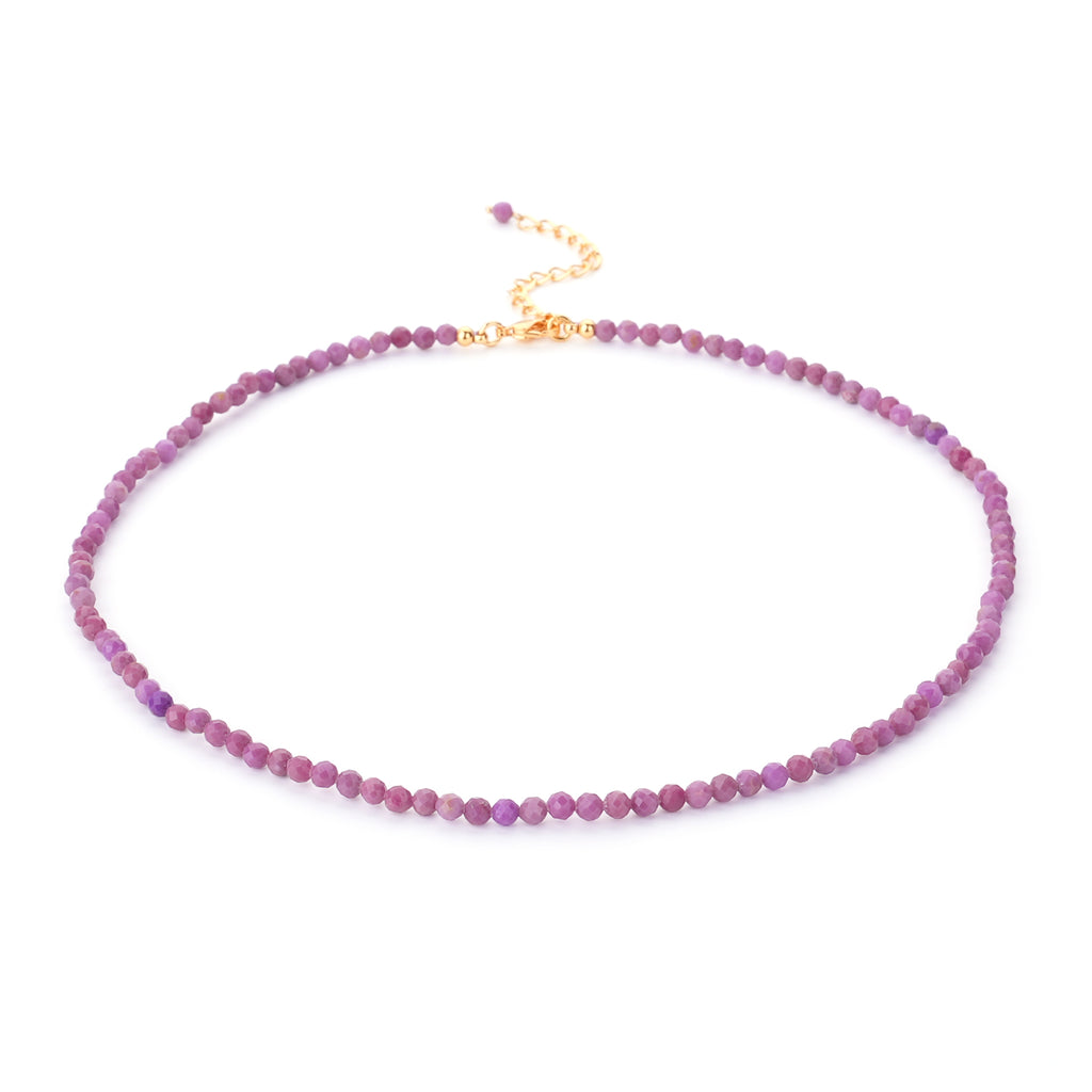 Mini Natural Stone Minimalist Jewelry Pink Quartz Crystal Tourmaline Lapis 3mm Faceted Gemstones Round Beads Choker Necklace