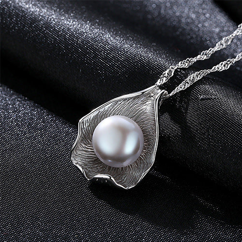 Luxury Jewelry Women Gray Color 925 Sterling Silver Water Wave Chain Natural Big Pearl Necklace