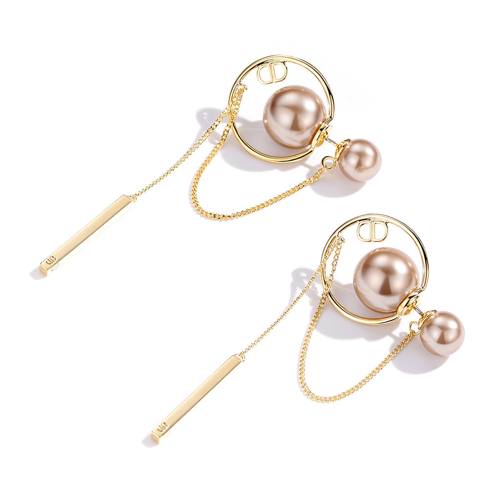 Pin Link Chain Tassel Gold Big Pearl Earrings 925 Sterling Silver Statement Korean for Women Brass Trendy Stud Earrings 9cm