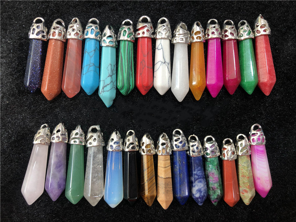 Trendy Statement Quartz Turquoise Amethyst Natural Crystal Stone Charms Hexagonal Column Crystal Pendant for Women Men Jewelry