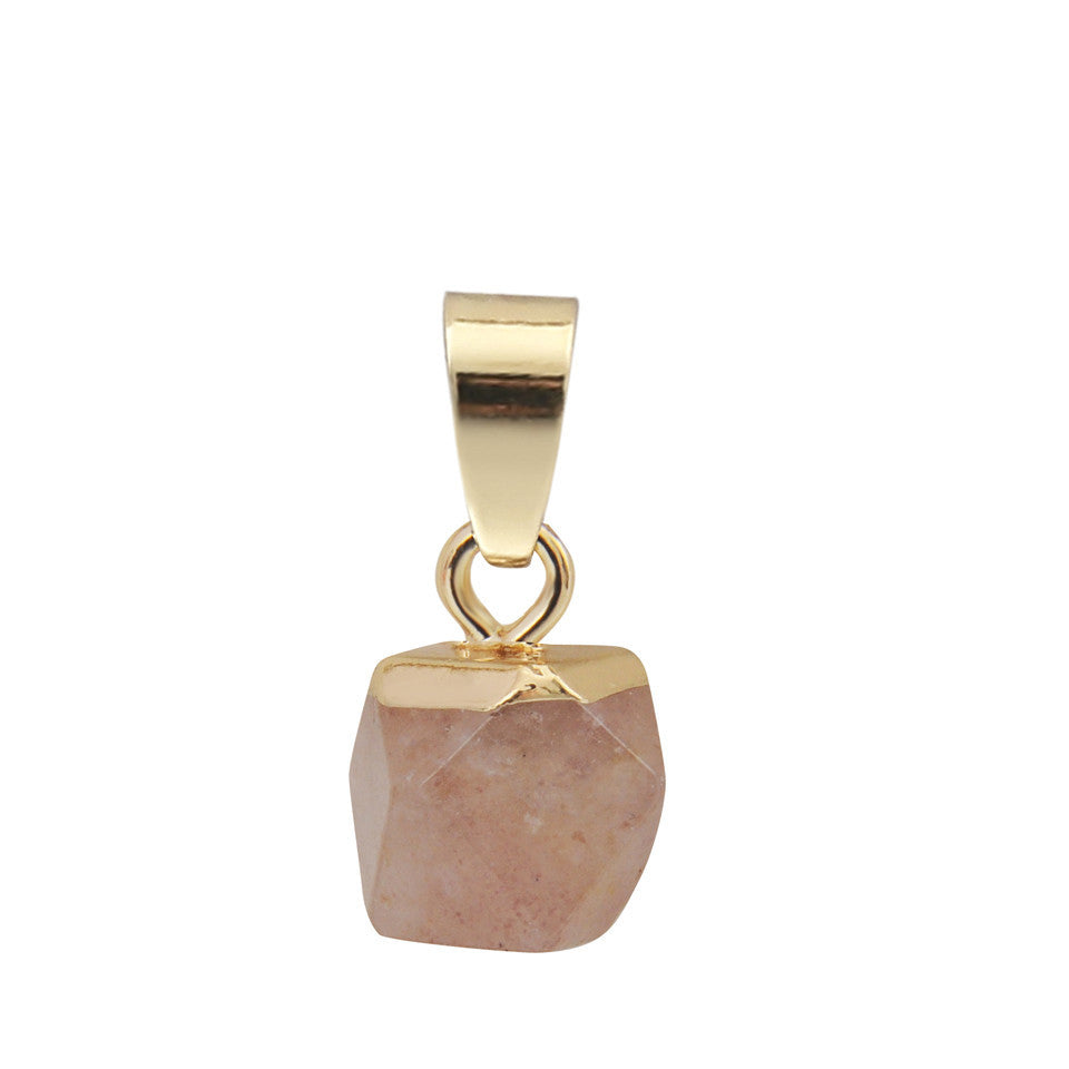 10MM Mini Gold Plated Rhodonite Quartz Bean Polygon Shape Gemstone Natural Stone Faceted Pendants Necklace