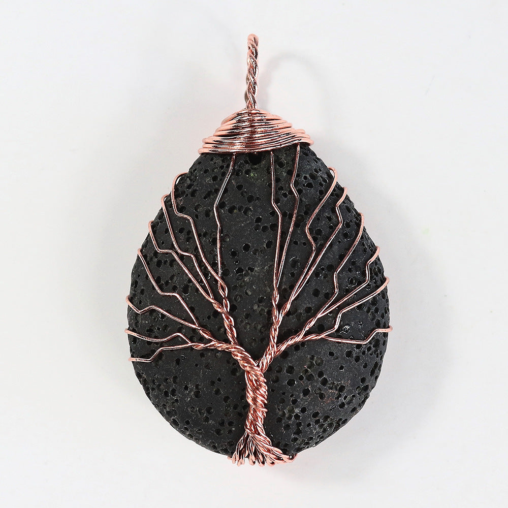 Essential Oil Diffuser Copper Wire Wrapped Natural Stone Amethyst Tree Of Life Lava Stone Pendant