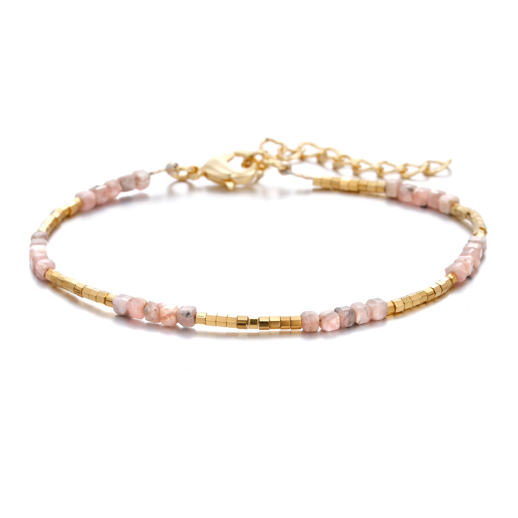 19 Designs Boho Fashion Jewelry Women Gold Plated 2MM Strawberry Rose Quartz Semi-precious Natural Stone Bracelet