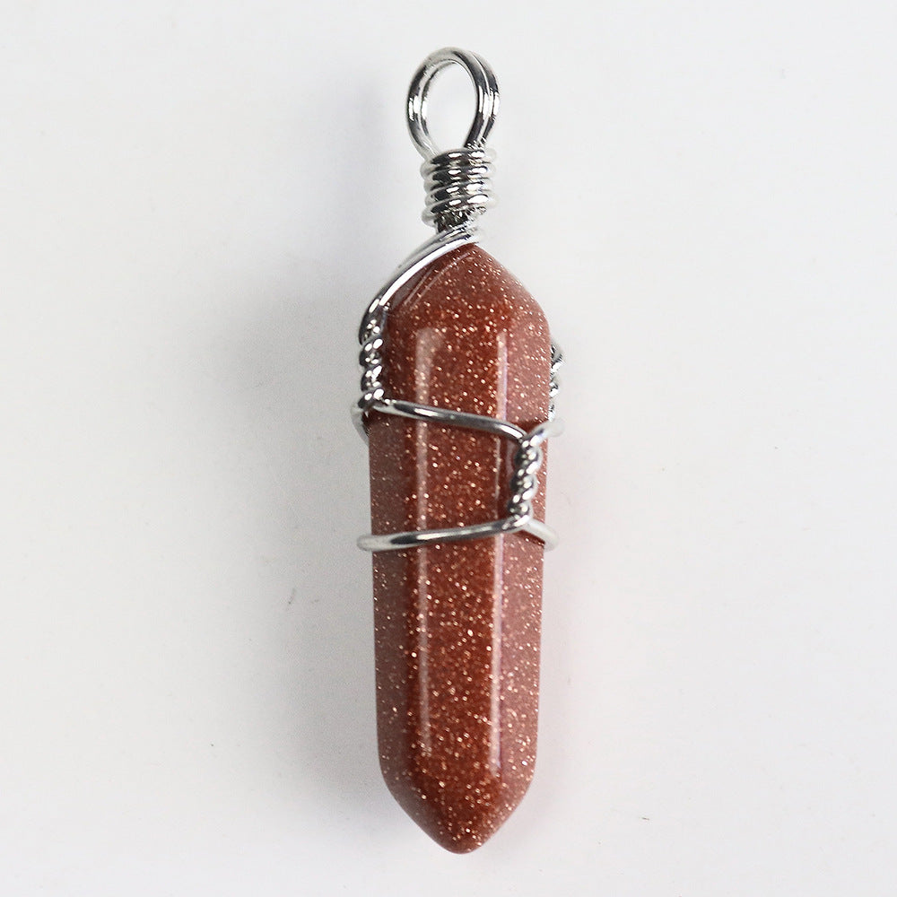 Reiki Fashion Jewelry Healing Natural Stone Crystal Winding Pendulum Hexagonal Column Pendant