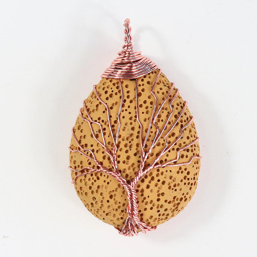 Essential Oil Diffuser Copper Wire Wrapped Natural Stone Amethyst Tree Of Life Lava Stone Pendant