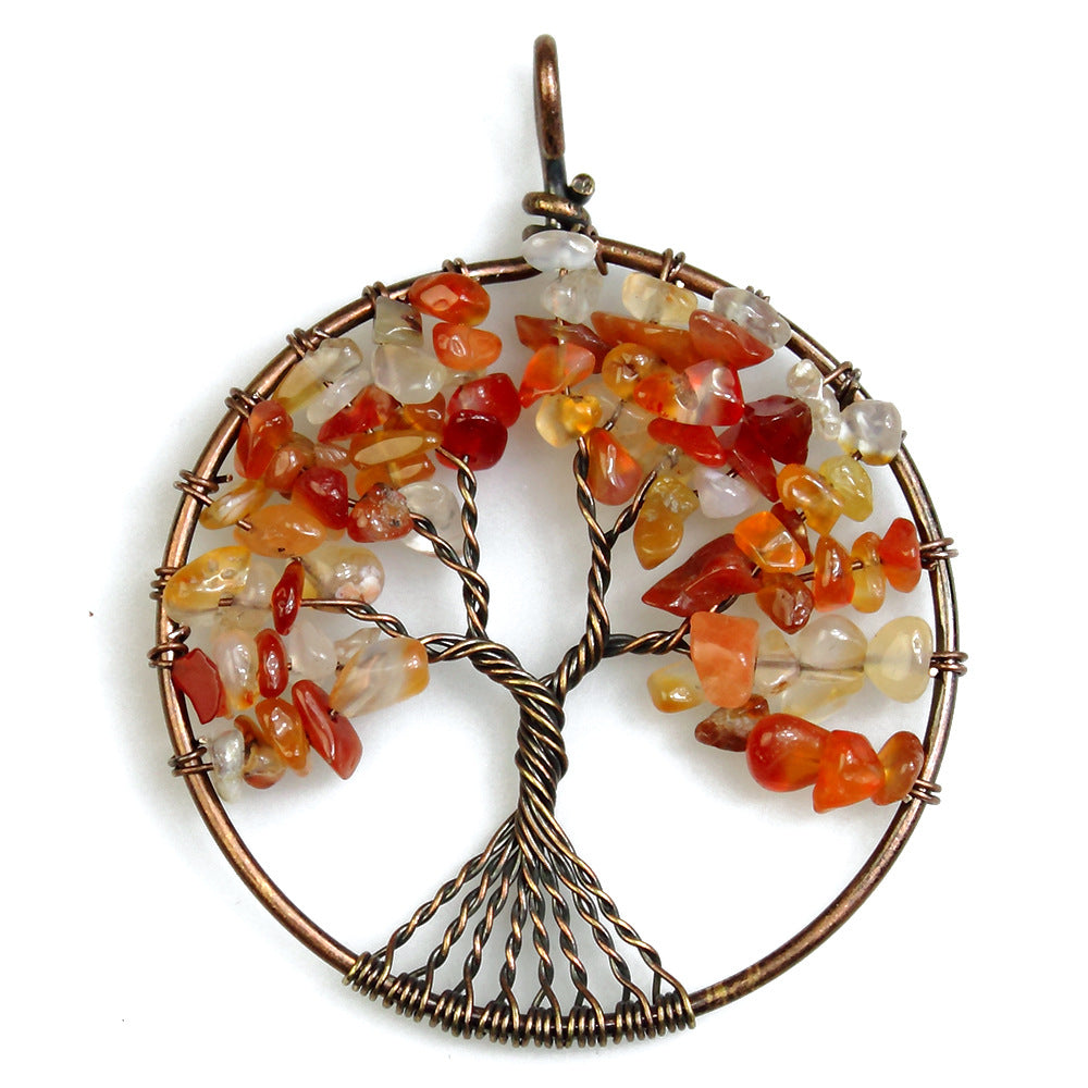 50MM Reki Mix Natural Stone Citrine Labradorite 7 Chakra Healing Round Tree Of Life Pendants