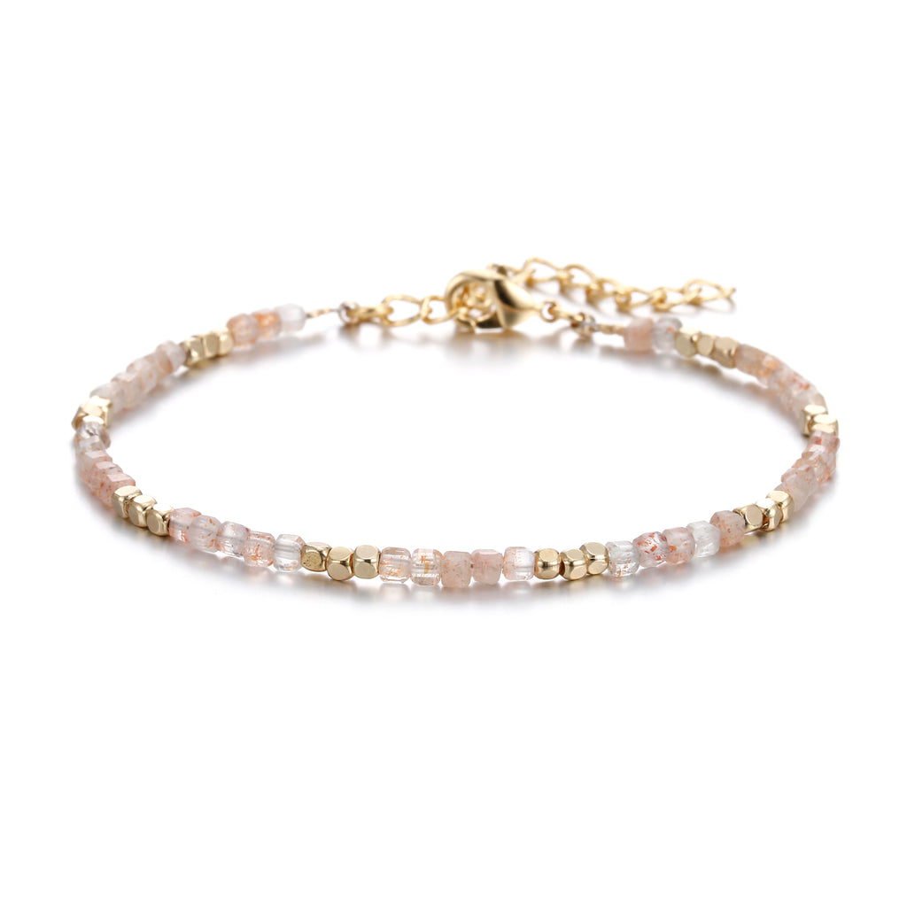 19 Designs Boho Fashion Jewelry Women Gold Plated 2MM Strawberry Rose Quartz Semi-precious Natural Stone Bracelet