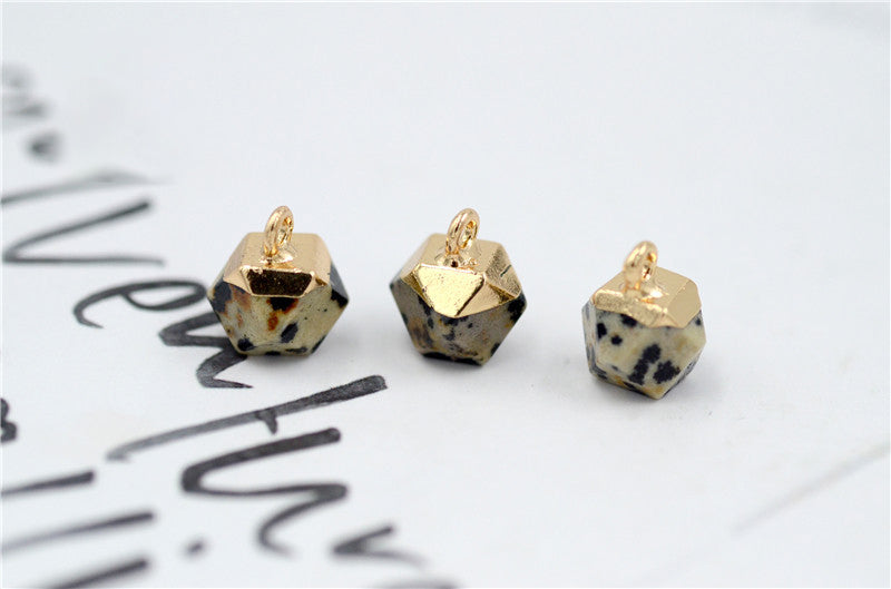 10MM Mini Gold Plated Rhodonite Quartz Bean Polygon Shape Gemstone Natural Stone Faceted Pendants Necklace