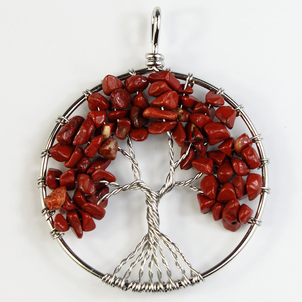 Silver Plated 50MM Gemstone Garnet Peridot Red Jasper Spirit Pendulum Tree Of Life Pendants