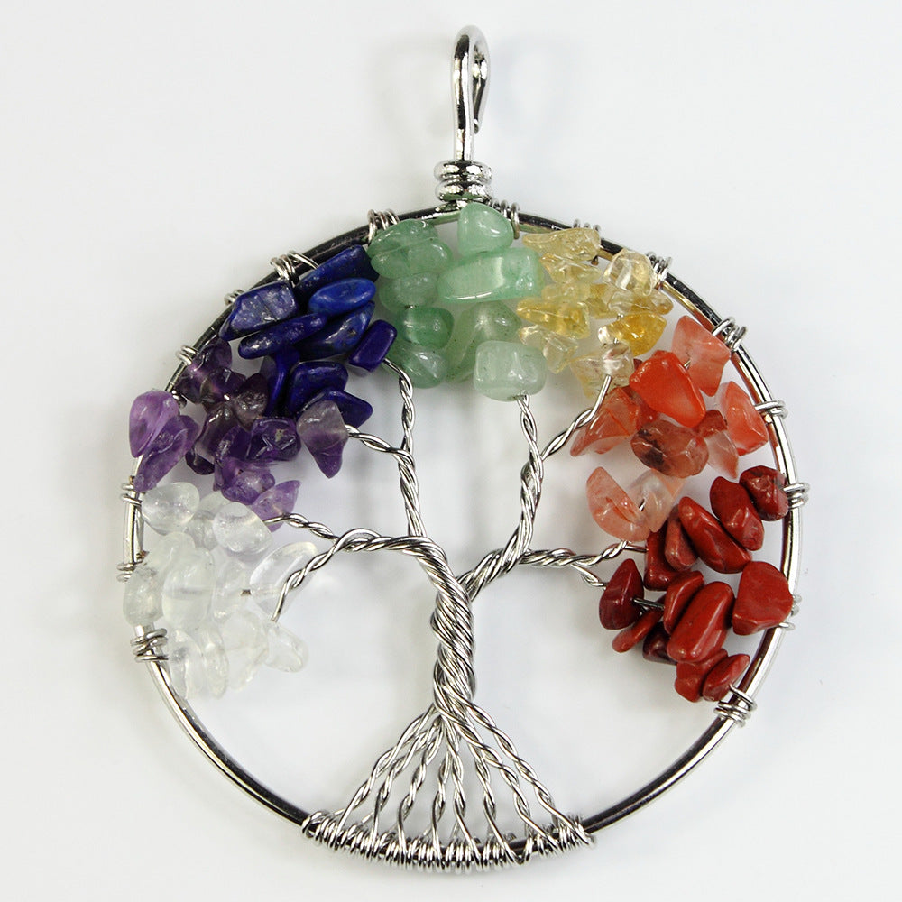 Silver Plated 50MM Gemstone Garnet Peridot Red Jasper Spirit Pendulum Tree Of Life Pendants