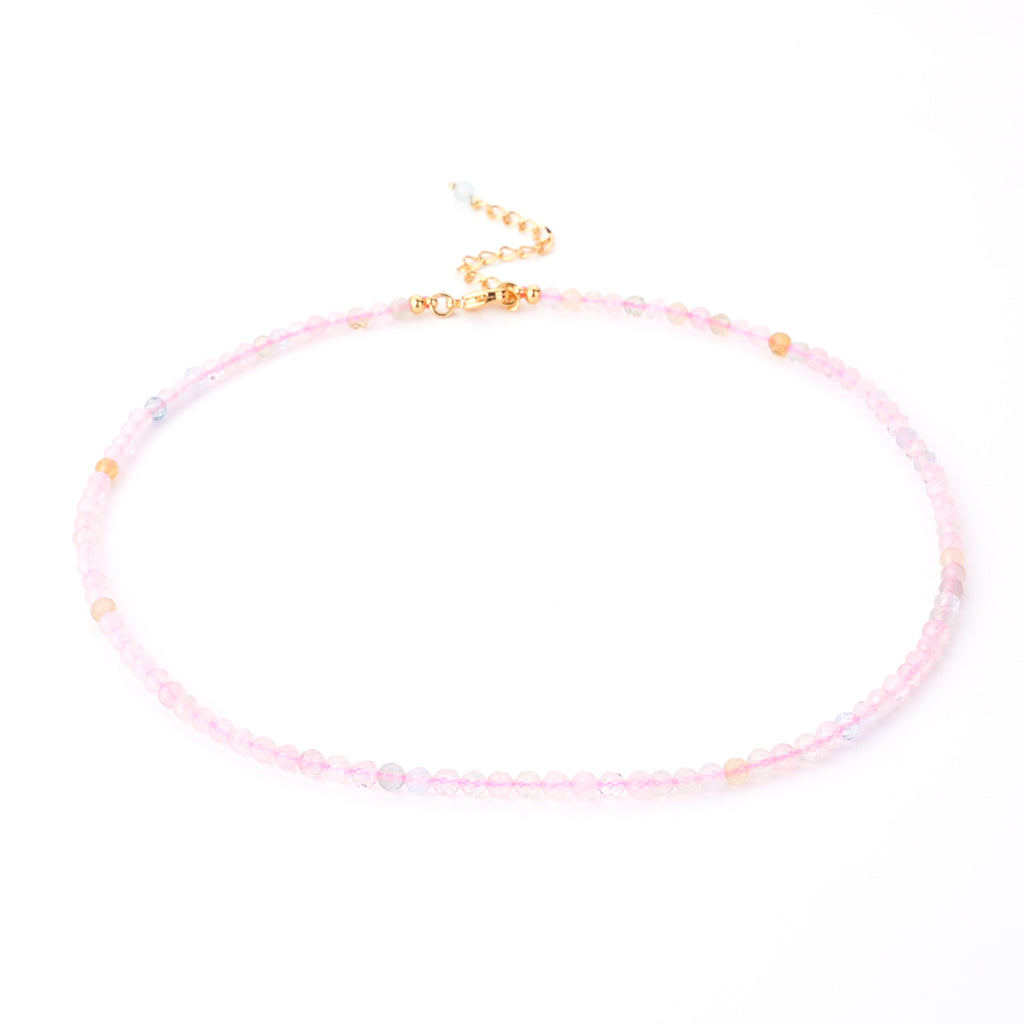 Mini Natural Stone Minimalist Jewelry Pink Quartz Crystal Tourmaline Lapis 3mm Faceted Gemstones Round Beads Choker Necklace