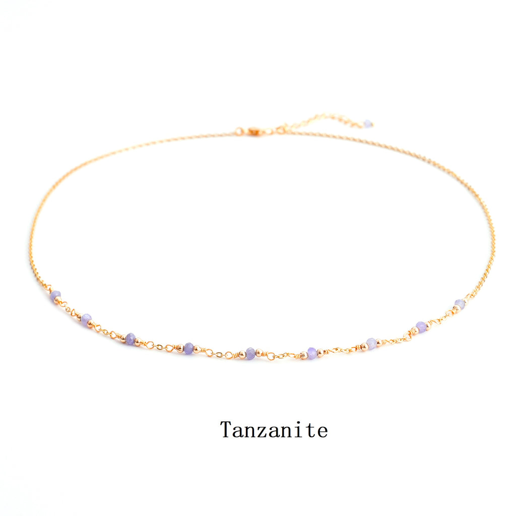 Delicate Gemstone Natural Stone Chain Turquoise Tanzanite Tourmaline Tiny Beaded Choker Necklace for Daughter