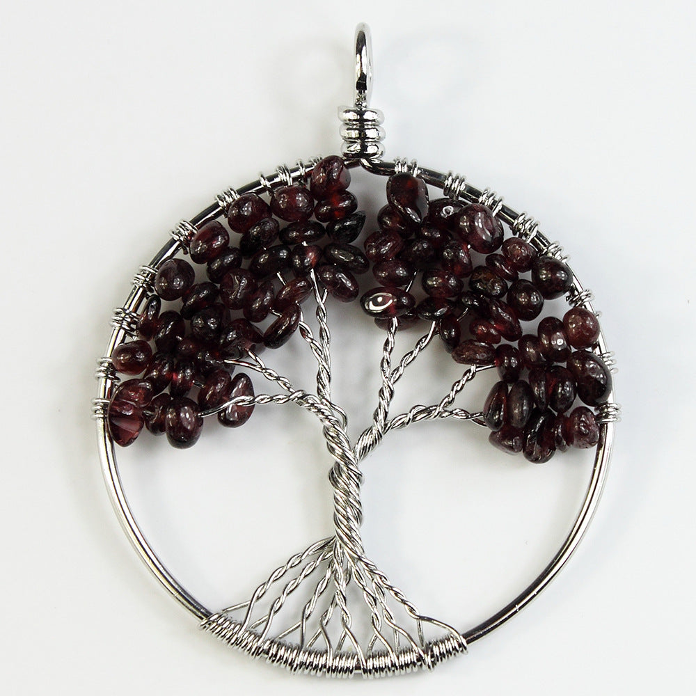 Silver Plated 50MM Gemstone Garnet Peridot Red Jasper Spirit Pendulum Tree Of Life Pendants