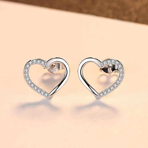 18K Gold Plated Cubic Zircon Heart Earrings for Women Fine Jewelry Pure 925 Silver Gold Earrings Stud