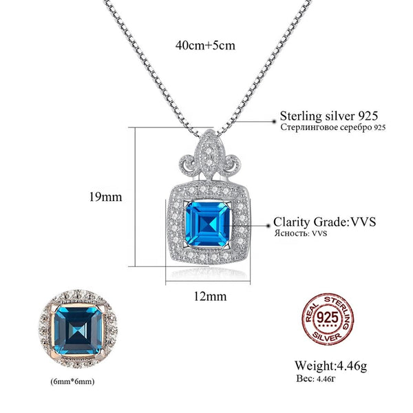 925 Sterling Silver Blue Topaz Women Pendant Necklace Pave with Cubic Zircon Silver Box Chain  Necklace Jewelry Gifts