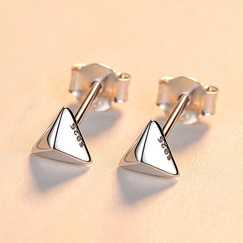 Gold Plating 925 Sterling Silver Triangle Shaped Stud Earrings With Clear CZ Minimalist Jewelry for Women