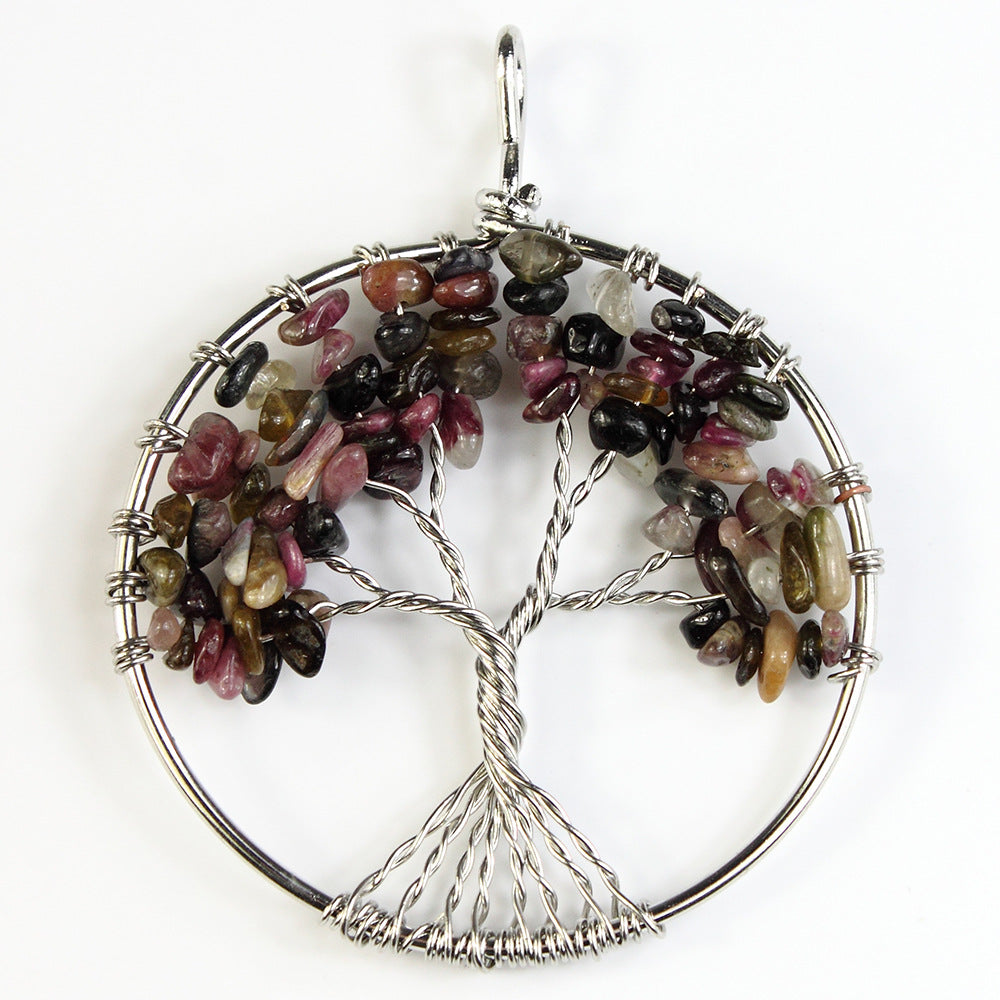 Silver Plated 50MM Gemstone Garnet Peridot Red Jasper Spirit Pendulum Tree Of Life Pendants