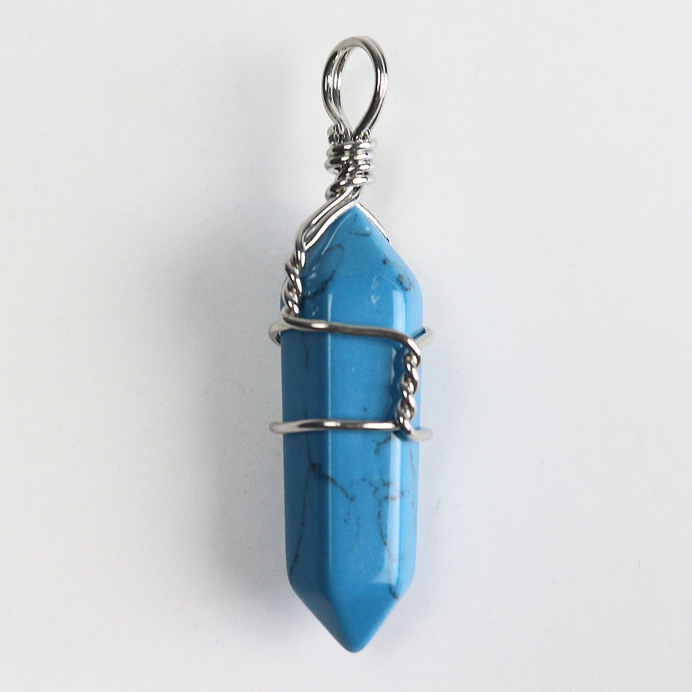 Reiki Fashion Jewelry Healing Natural Stone Crystal Winding Pendulum Hexagonal Column Pendant