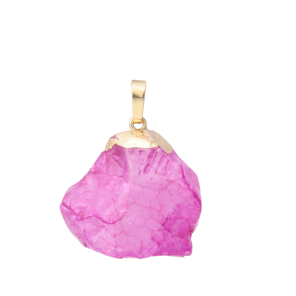 Irregular Shape Gold Plated Healing Rose Quartz Crystal Amethyst Semi Precious Raw Stone Pendants for Jewelry Making