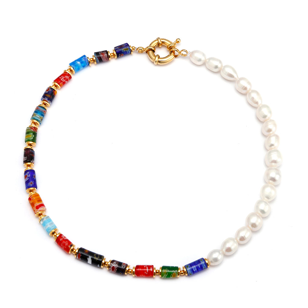 Factory Direct Gold Plated Buckles Bracelet Ladies Colorful Rainbow Plastic Beads Connection Pearl Chain Bracelet