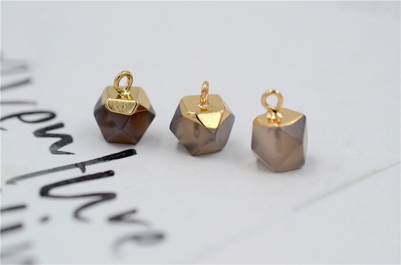 10MM Mini Gold Plated Rhodonite Quartz Bean Polygon Shape Gemstone Natural Stone Faceted Pendants Necklace