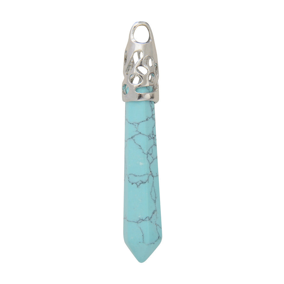 Trendy Statement Quartz Turquoise Amethyst Natural Crystal Stone Charms Hexagonal Column Crystal Pendant for Women Men Jewelry