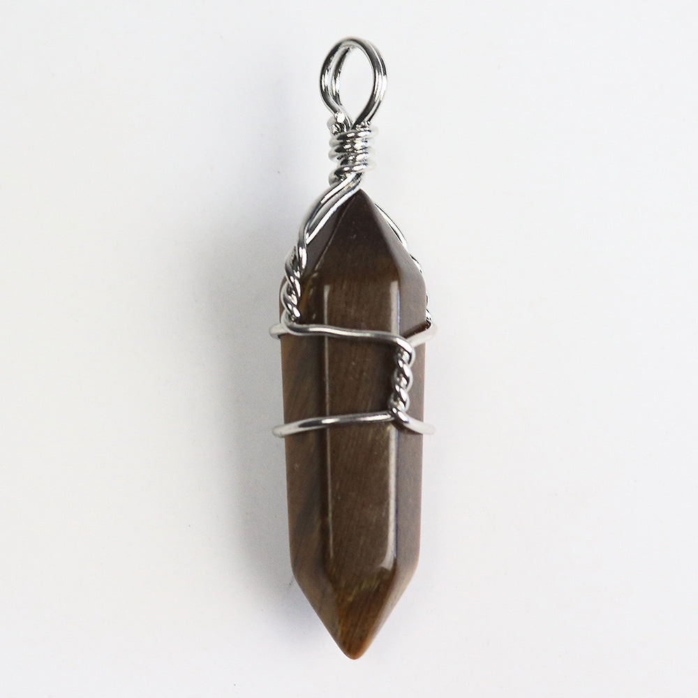 Reiki Fashion Jewelry Healing Natural Stone Crystal Winding Pendulum Hexagonal Column Pendant