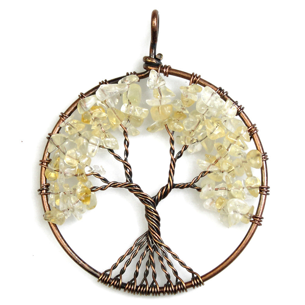 50MM Reki Mix Natural Stone Citrine Labradorite 7 Chakra Healing Round Tree Of Life Pendants