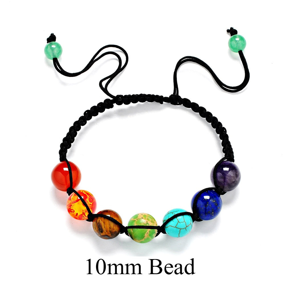 Adjustable 6MM 8MM 10MM Healing Yoga Natural Stone 7 Chakra Hand Woven Bracelet for Women Men