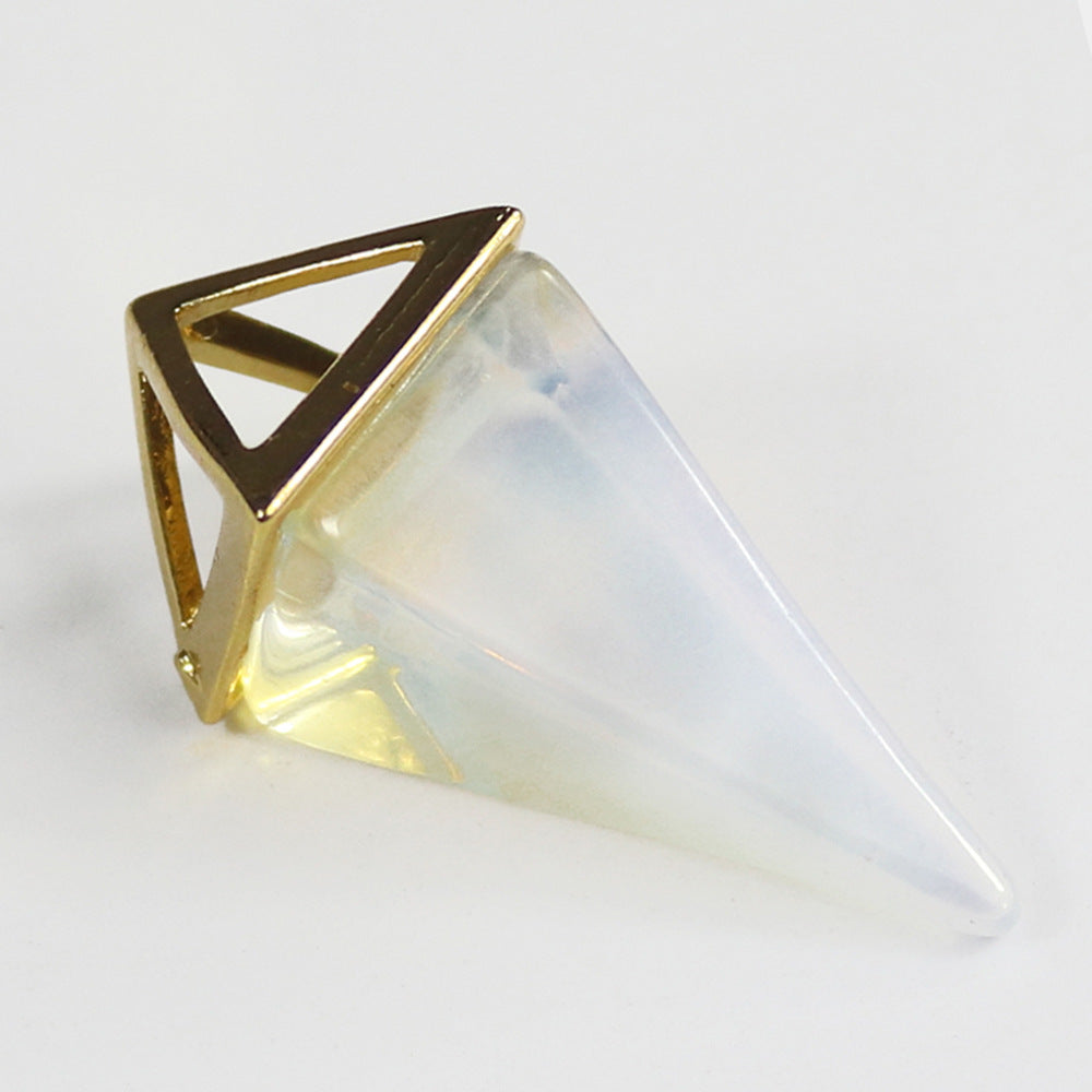 Healing Gem Stone Crystal Quartz Natural Stone Hexagon Chakra Pendulum Gold Quadrangular Pyramid Pendant