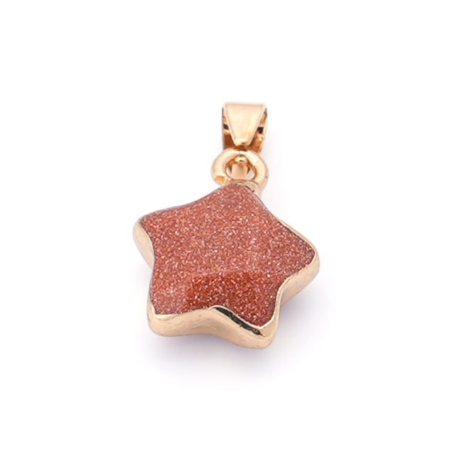 Fashion Charms Gold Plated Gemstone Natural Stone Jade Agate Crystal Quartz Star Pendants for DIY Jewelry Making