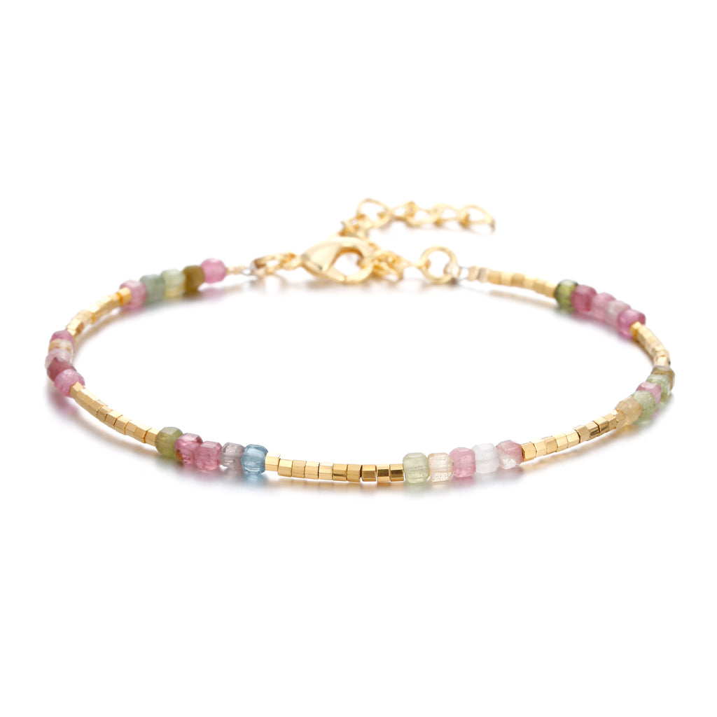 19 Designs Boho Fashion Jewelry Women Gold Plated 2MM Strawberry Rose Quartz Semi-precious Natural Stone Bracelet