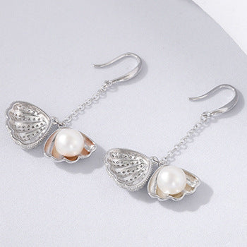 Fashion Costume 925 Sterling Silver Women Elegant Open Ring Drop Earrings Necklace Freshwater Natural Pearl Jewelry Set