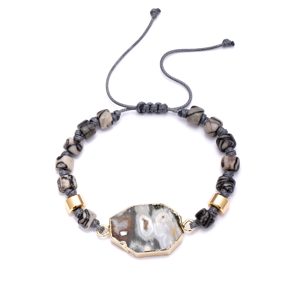 High Quality Adjustable Handmade Forte Beads Women Men Irregular Colored Black Picasso Jasper Natural Stone Bracelet