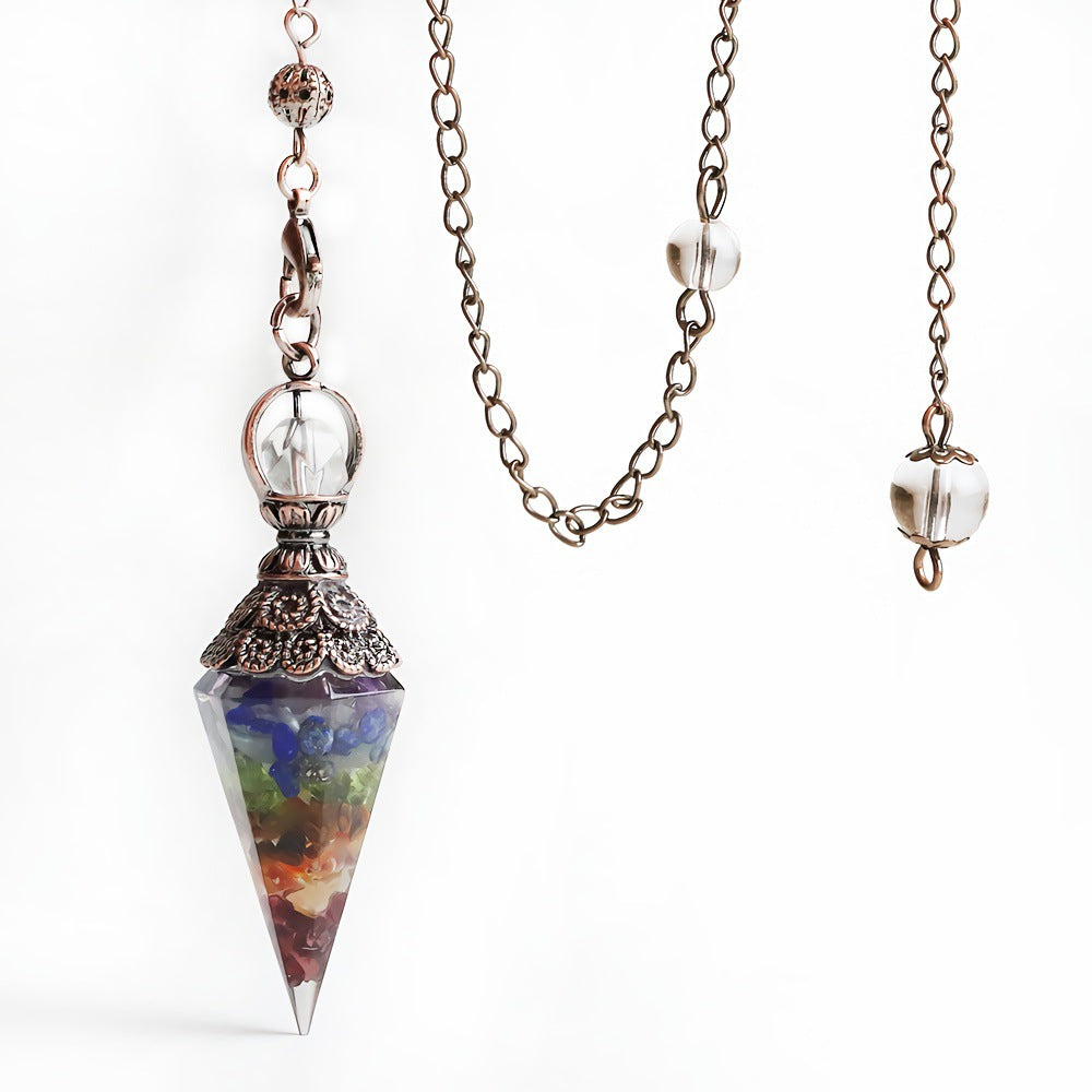 Trendy Jewelry 7 Chakra Reiki Rhombus Pendulum Crushed Quartz Crystal Natural Stone Cone Pendant