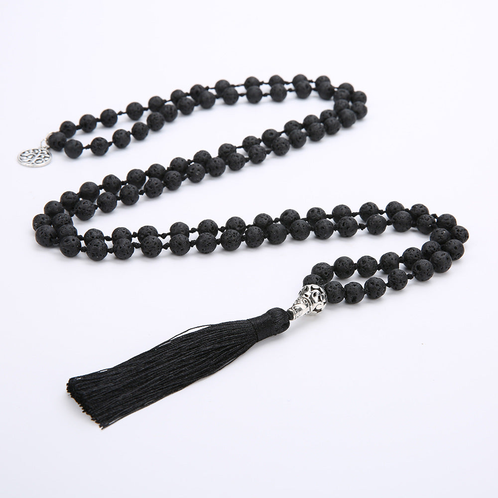 Handmade Islamic 8MM Yoga Tassel Natural Stone Tiger Eye Rosary 108 Japamala Prayer Beads Long Necklace For Women Men