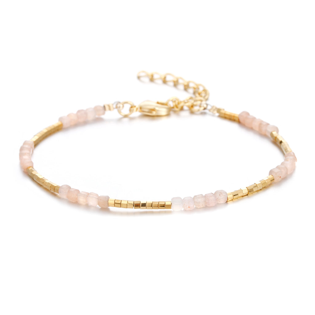 19 Designs Boho Fashion Jewelry Women Gold Plated 2MM Strawberry Rose Quartz Semi-precious Natural Stone Bracelet