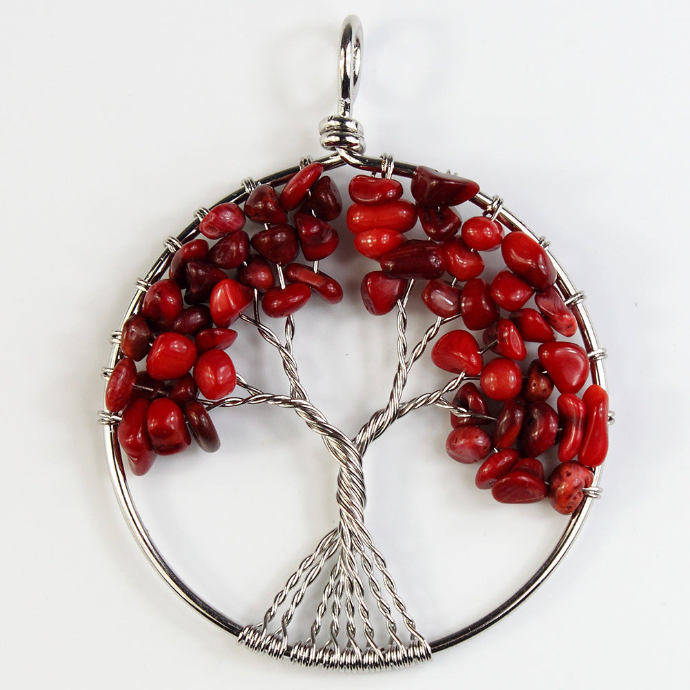 Silver Plated 50MM Gemstone Garnet Peridot Red Jasper Spirit Pendulum Tree Of Life Pendants