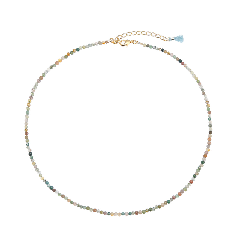 Handmade Tiny 2MM Smooth Round Small Evil Eye Semi-Precious Long Natural Gemstone Beaded Choker Necklace