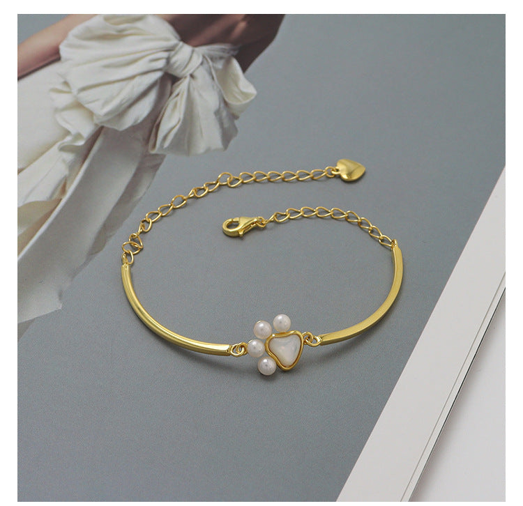 Korean Style Cute Freshwater Natural Pearls Gold Plated Women Necklace Bracelet Earrings Ring Bear Paw Jewelry Set